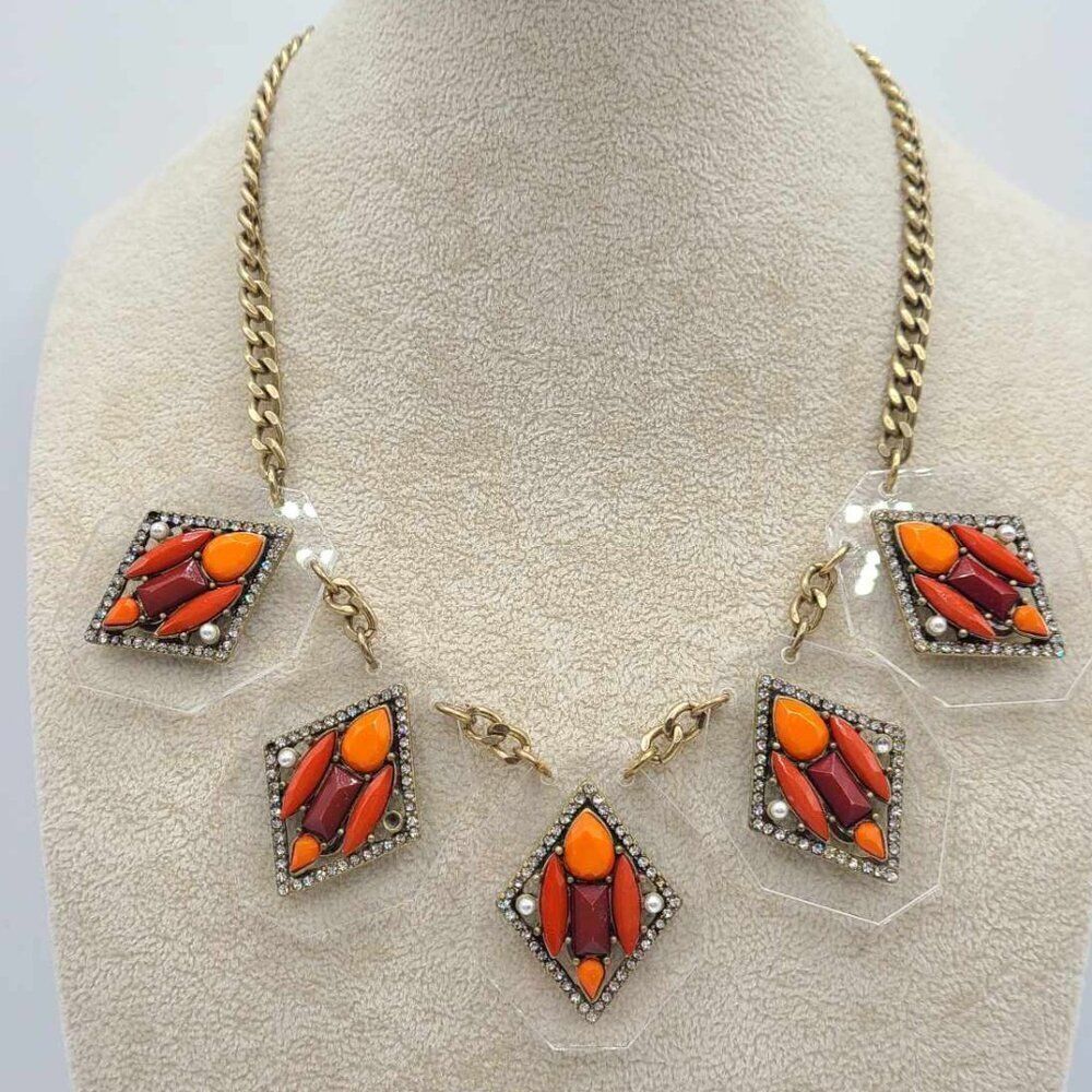J Crew Red Faceted Jeweled Diamonds Necklace